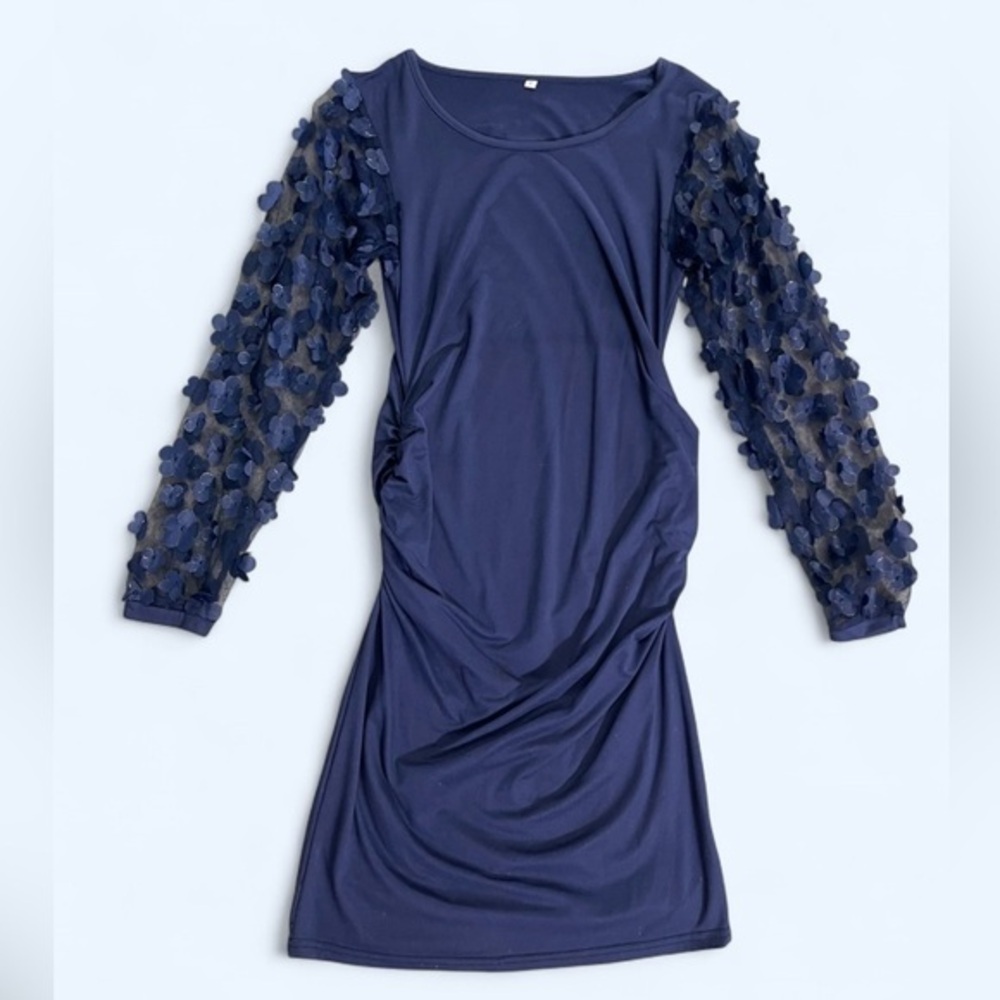3D Floral Applique Sleeve Dress